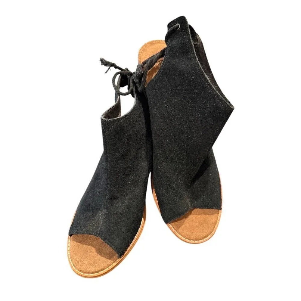 TOMS Womens Black Suede Peep Toe Bootie Sandal Size 9